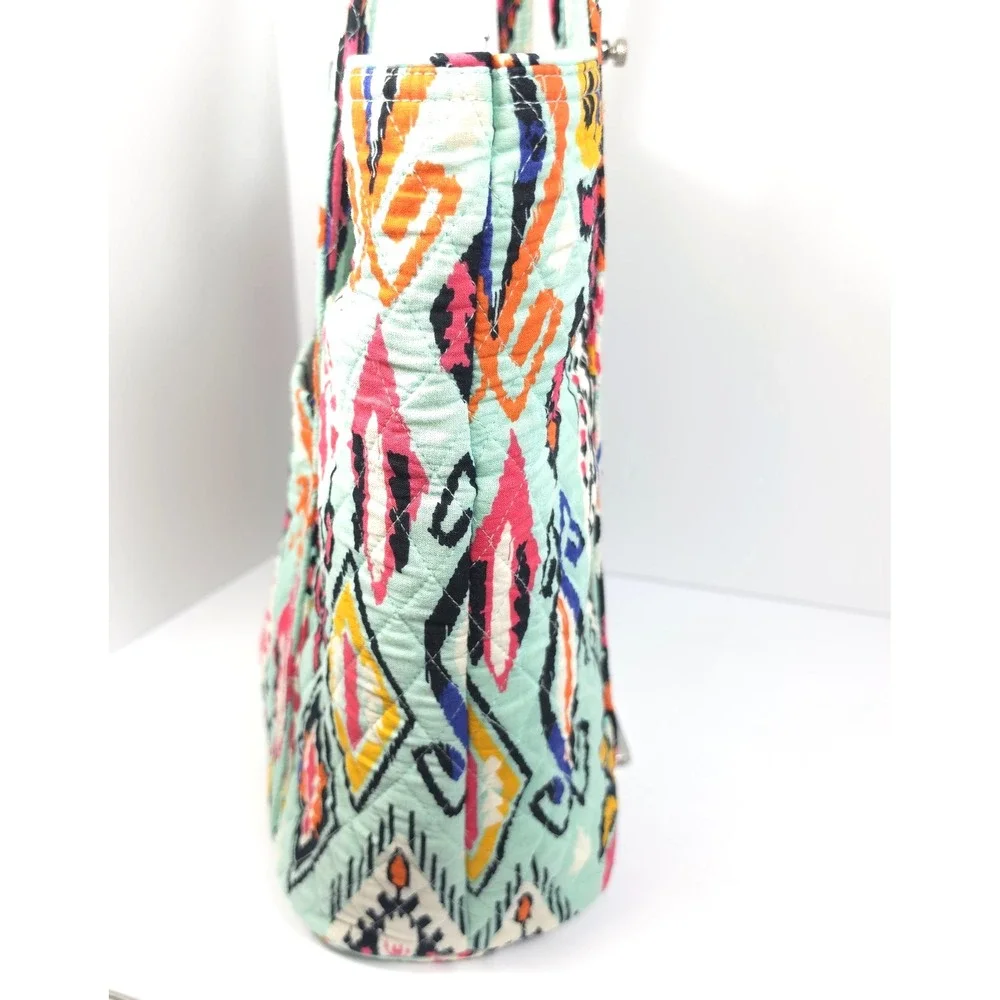 Vera Bradley Pueblo Aztec Ikat Turquoise Quilted Cotton Toggle Villager Tote Bag